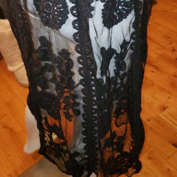 black lace crochet mesh long duster cardigan kimono - Picture 5 of 7